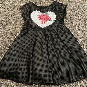 Black faux leather dress w sequin reversible heart